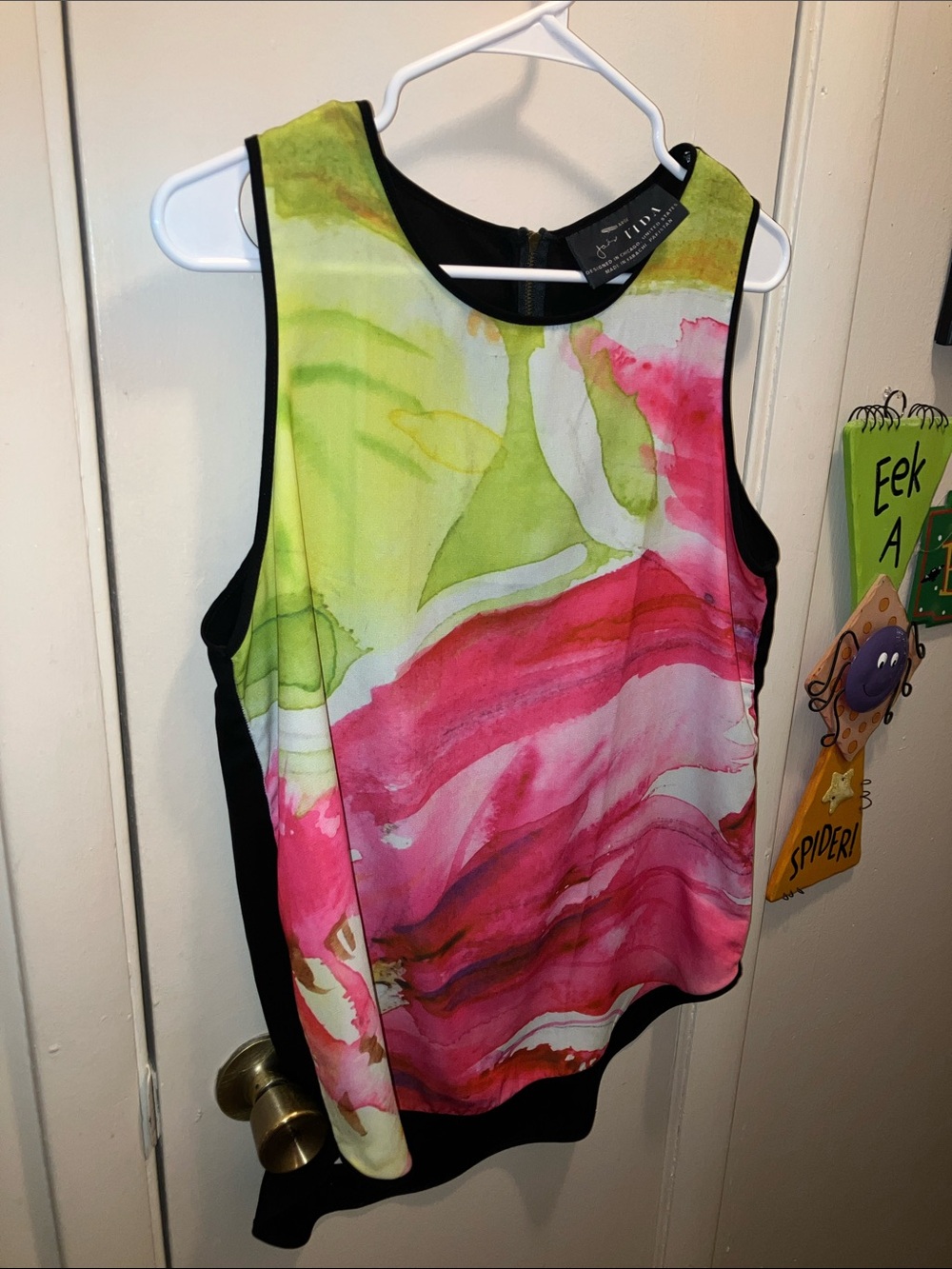 VIDA Watercolor-Print Sleeveless Tank - Pink & Lime